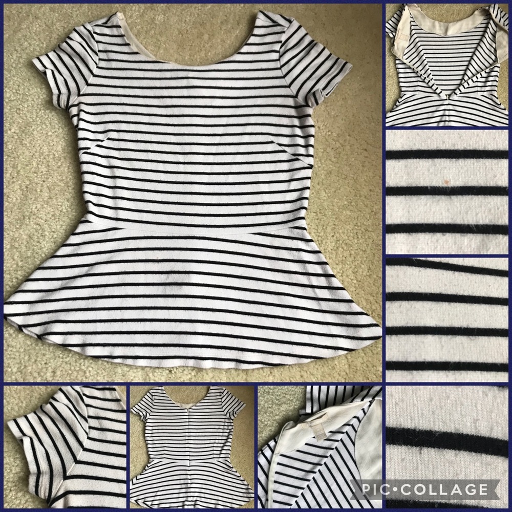 X SOLD X  J. Crew | Black Striped Peplum Top | Size 0P (XXS/XS) | Very Petite - Picture 5 of 17